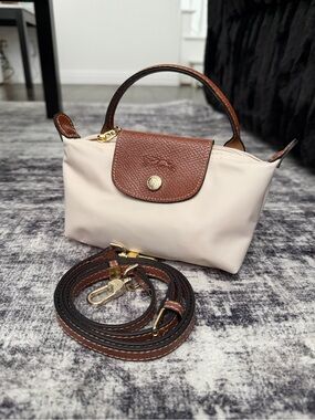Longchamp Small Cream and Brown Top-Handle Crossbody Bag